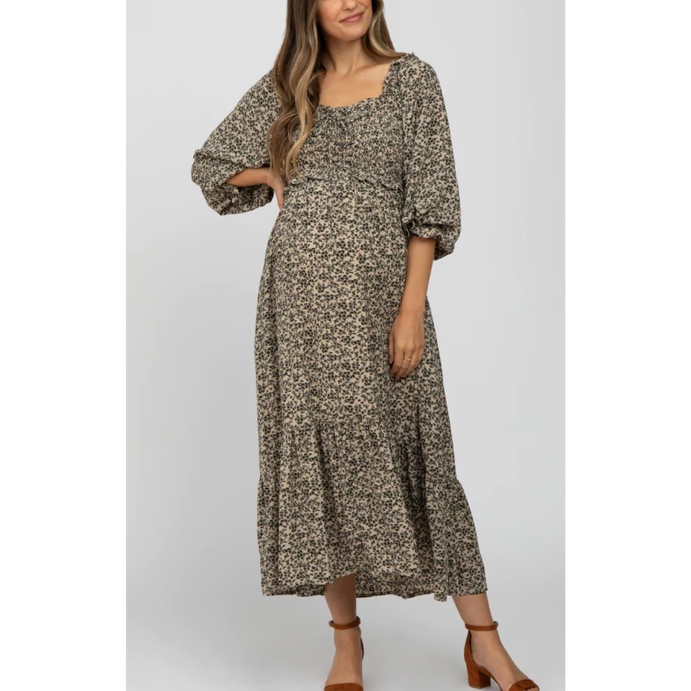 Pinkblush Beige/Green Floral Maternity Maxi Dress